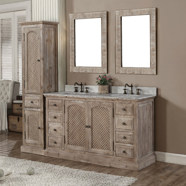 Gracie Oaks Eveny 61'' Double Bathroom Vanity with Stone Top with Mirror Wayfair